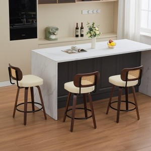INFURNIC Counter and Bar Stools Swivel Rattan Cane Back Barstools with Upholstered Seat for Kitchen Island, Beige, 22.04"*16.93"*35.43" - 1 of 4