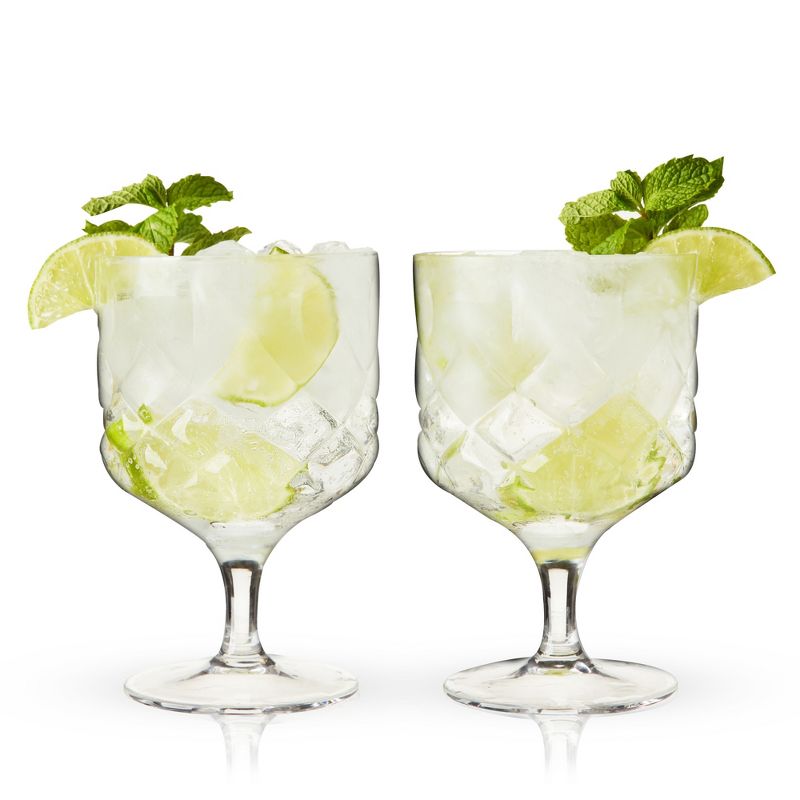 Viski Admiral Stemmed Cocktail Glasses, Faceted Lead-Free Crystal Short Footed Coupes for Bar Carts, 9 Oz, Set of 2, Clear Finish, 5 of 12