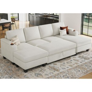 Belffin U-Shaped 6-Seater Sleeper Sectional - Modular Chenille Couch with Pull-Out Bed & Dual Storage Chaise - 1 of 4