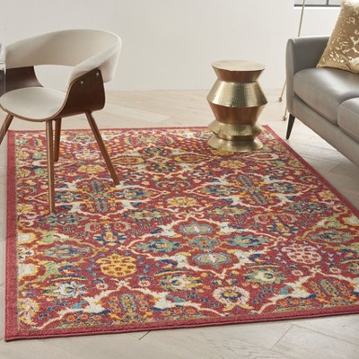 Bohemian Bliss Red Multicolor Floral Synthetic 5'3" x 7'3" Area Rug