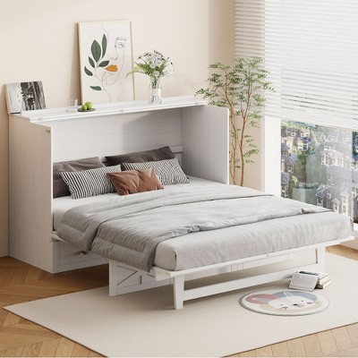 NicBex Queen Size Murphy Bed 80.5" Wooden Frame Morden Hideaway Wall Bed with Top Shelf and 1 Spacious Drawer for Bedroom