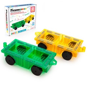 PICASSO-TILES Cars Magnetic Tiles for Kids, Bricks Compatible, Construction STEM Building Blocks Educational Toy, 2PCS - 1 of 4