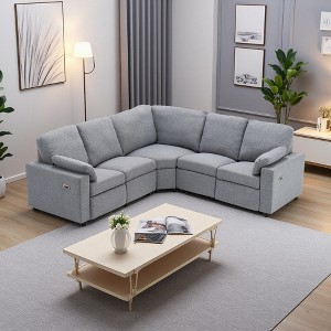 89" Linen Power Recliner L-Shaped Sectional Sofa with Storage - 1 of 4