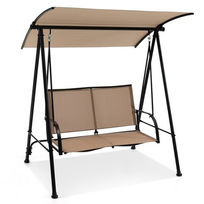 Tangkula 2-Person Patio Swing Seat Swing Bench Canopy Swing Loveseat Outdoor