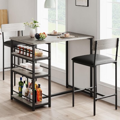 Garvee 3-Piece Dining Table Set for 2, Counter Height Kitchen Table & 2 Upholstered Stools, Bar Set for Small Spaces