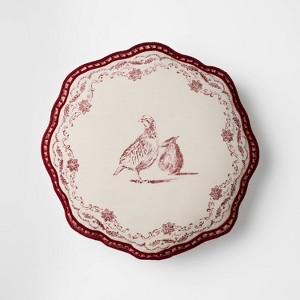 Cream and Burgundy Partridge Pillow - 16"R x 2"D - Threshold™ designed with Studio McGee - 1 of 4