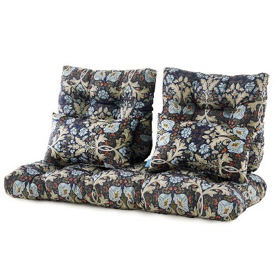 ARTPLAN Outdoor Cushions for Settee,Wicker Loveseat Cushions with Tie,Tufted Patio Cushions 2 U-Shaped Set of 5 Piece,L44xW19，Floral