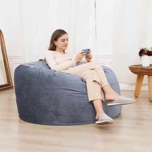 4FT Giant Bean Bag Chair with Filling, Round Bean Bag Sofa for Adults Teens, Big Sofa Bean Bag Chairs Soft Velvet Beanbag for Bedroom - 1 of 4