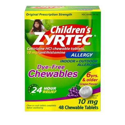 Zyrtec Children's Allergy Dye Free Chewables - Ages 6+ - 10mg - 48ct