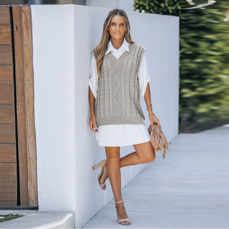Women's Cable Knit V Neck Sweater Vest - Cupshe, 3 of 7