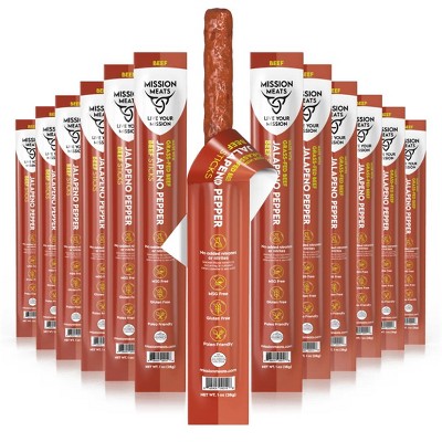 Mission Meats Beef Sticks, 100% Grass Fed & Pasture Raised, Zero Sugar, Gluten Free, Healthy Snacks, Whole 30, Paleo, Jalapeno 1oz