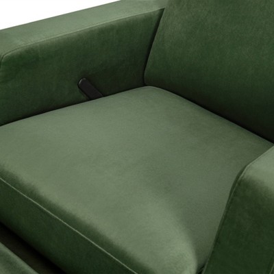 Forest Green Velvet Swivel Recliner with Light Wood Base