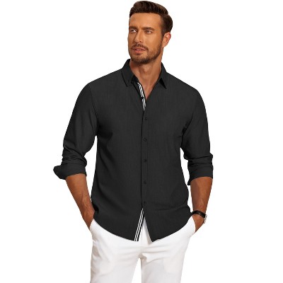 COOFANDY Mens Casual Button Down Shirt Untucked Long Sleeve Stretch Denim Dress Shirt