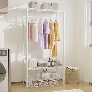 GustoWave Metal Heavy Duty Garment Rack with Shelves, Adjustable Closet Organizers with 1 Hanger Rod, 35.4" W x 17.7"D x 68.9"H, White - 1 of 4