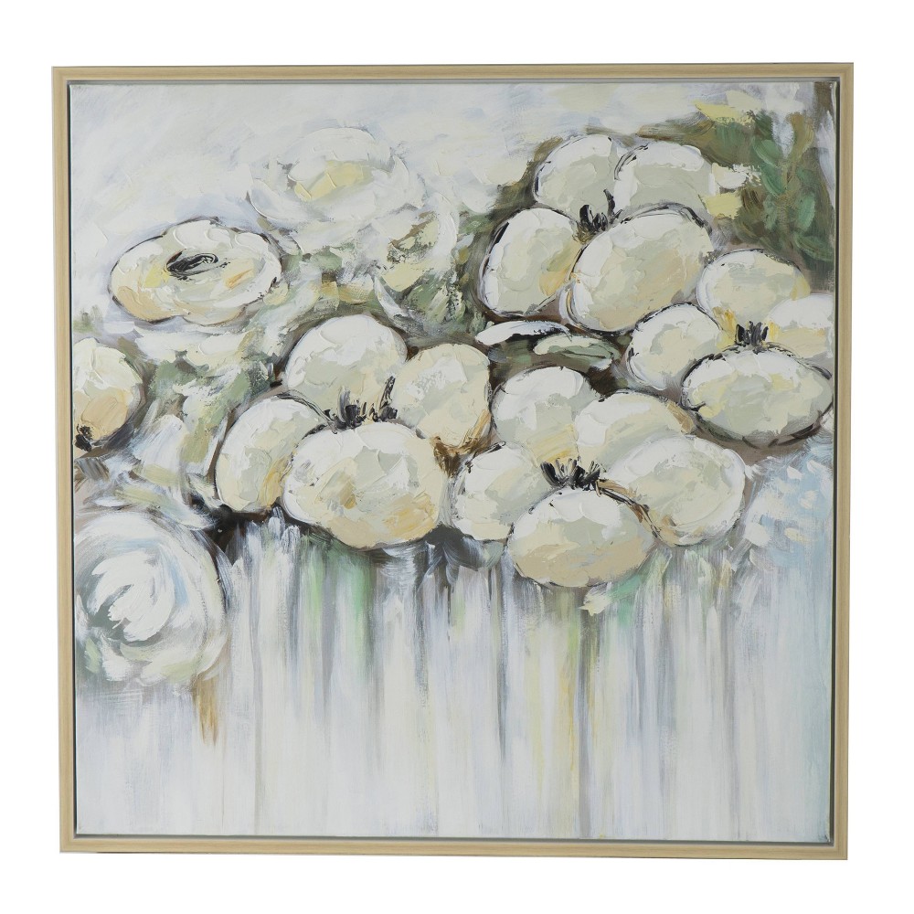 Photos - Wallpaper 40"x40" Claudia's Garden Hand Painted Framed Wall Art Natural/Cream/Green