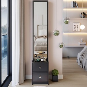 QingMoon Full-Length Mirror with Storage, Modern Dressing Mirror Cabinet, Makeup Storage Organizer with 2 Drawers for Bedroom, Bathroom - 1 of 4