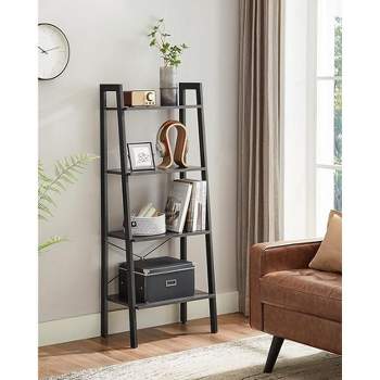 VASAGLE 4-Tier Bookshelf Ladder Shelf Storage Rack Rustic Charcoal Gray and Black