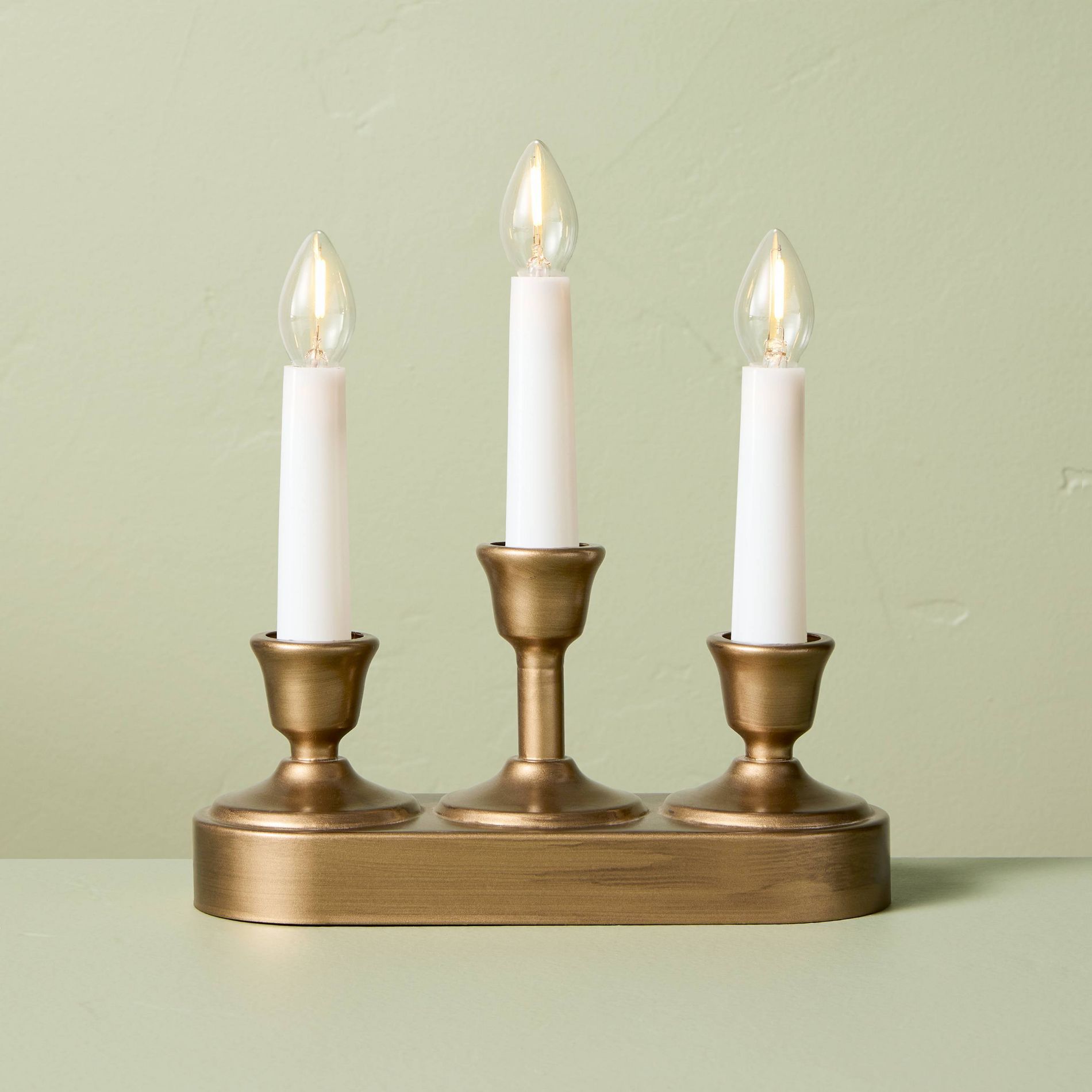 8.66" Christmas Window Flameless Candelabra Brass - Hearth & Hand™ with Magnolia