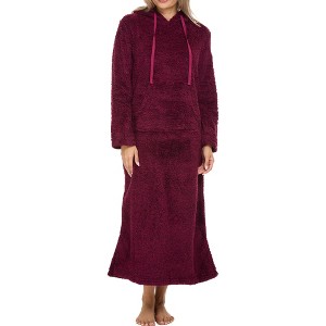 ADR Women's Warm Fleece Nightgown, Oversized Hoodie, Long Hooded Sweatshirt Robe - 1 of 3
