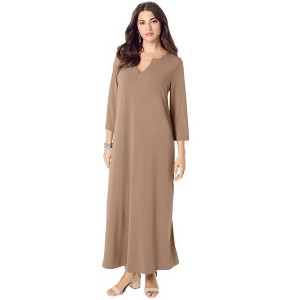 Roaman's Women's Plus Size Ultrasmooth Notch Neck Maxi Swing Dress - 1 of 4