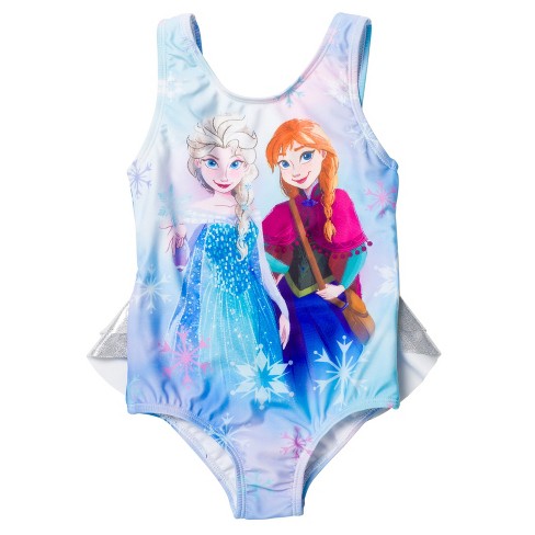 Disney Frozen Princess Anna Elsa Big Girls One Piece Bathing Suit