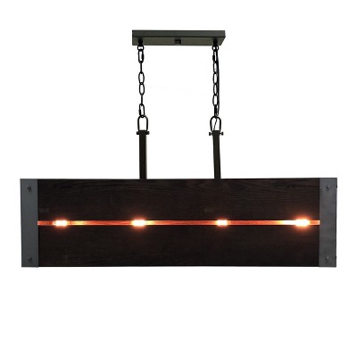 Yosemite Home Decor Corbin 4-Light Modern Farmhouse Island Chandelier with Dark Stained Wood Shade and Metal Accents, Brown