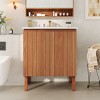 30" Natural Bathroom Floor Cabinet With Ceramic Sink,Vertical Stripe Design Bathroom Floor Cabinet With 45 Degrees Free-Handle Design Doors-Cuddlewood - 2 of 4