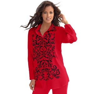 Roaman's Women's Plus Size Scroll Print Shirt - 1 of 4