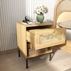 Aheaplus Rattan Nightstands with Drawers，Bed Side Open Storage cabinet - 1 of 4