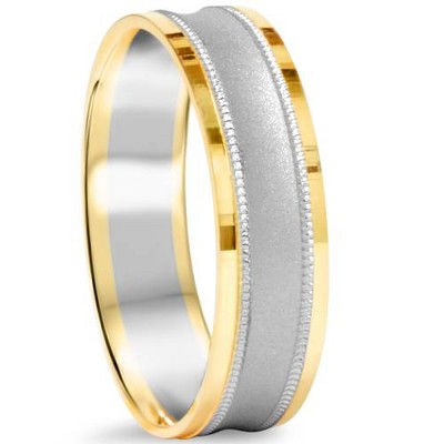 Pompeii3 Mens 14K White & Yellow Gold Two Tone Brushed Wedding Band