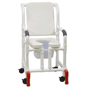 MJM International Corporation Shower Chair 18 In Width 3 In White Seat White Cushion Padded Back True Open 10 Qt Slide Mode Pail 300 Lb Wt - 1 of 1