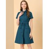 INSPIRE CHIC Women's Point Collar Front Elastic Waist Drawstring Mini Shirt Dress with Pocket - 3 of 4