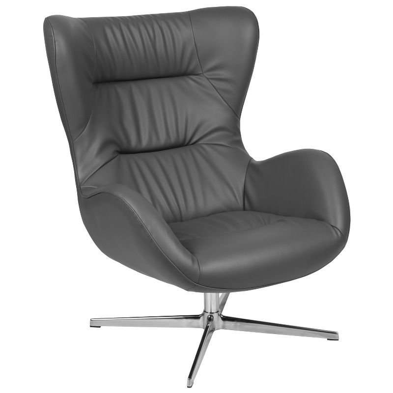 Merrick Lane Ergonomic High-Back Lounge Chair 360° Swivel Accent Chair Side Chair with 4 Star Alloy Base, 1 of 17