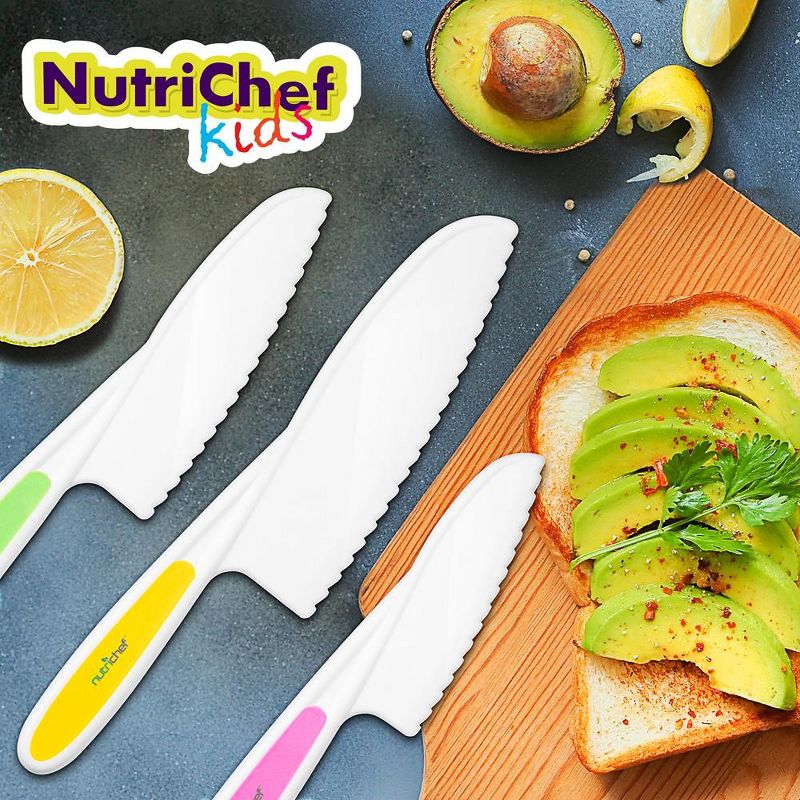 NutriChef 3-Piece Nylon Kitchen Baking Knife Set - Children's Cooking Knives, Serrated Edges, BPA-Free Kids' Knives, 3 of 4