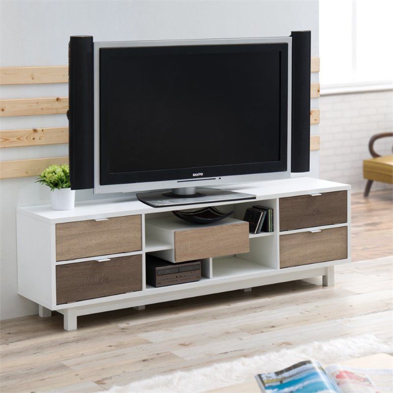 Aaron Contemporary Wood 70.8-Inch TV Stand in White - Furniture of America, 2 of 8