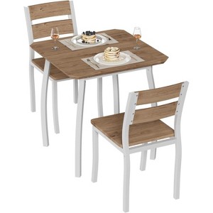 Compact 3-Piece Farmhouse Dining Set, Square Kitchen Table with 2 Padded Chairs, Metal Frame Small Space Furniture for Apartments & Studios - 1 of 4