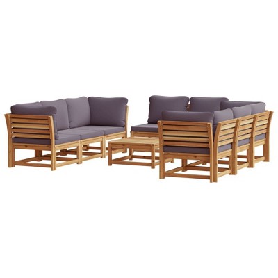 vidaXL Patio Lounge Set with Cushions - 9 Piece Solid Acacia Wood Garden Furniture - Brown Grey Modular Design for Outdoor, Patio, Deck