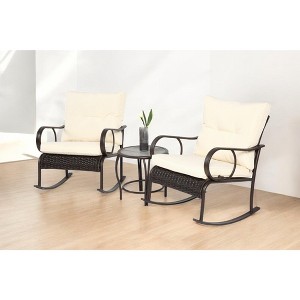 3-Piece Patio Furniture Set with Rocking Chairs and Coffee Table – Outdoor Rattan Bistro Set for Garden, Poolside, or Balcony - 1 of 4
