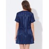 cheibear Women's Short Sleeve Mini length Striped Pajama Dress - 3 of 4