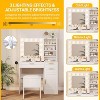Vanity Desk with LED Mirror & Stool, Makeup Dressing Table with Drawers, Cabinet & Power Outlet, 3 Light Modes, Hairdryer Holder for Bedroom - 3 of 4