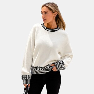 Women's White Cozy Geometric Patterned Sweater - Cupshe - 1 of 4