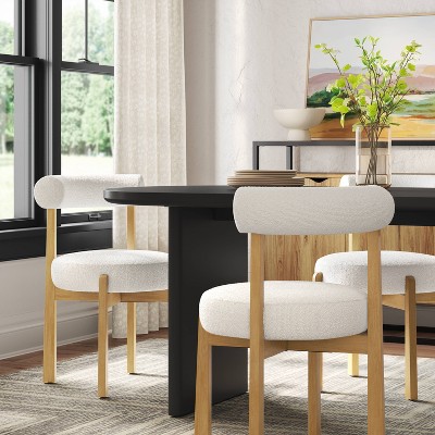 Sculptural Upholstered and Wood Dining Chair Cream Boucle (KD) - Threshold™: Modern Armless, Polyurethane Foam