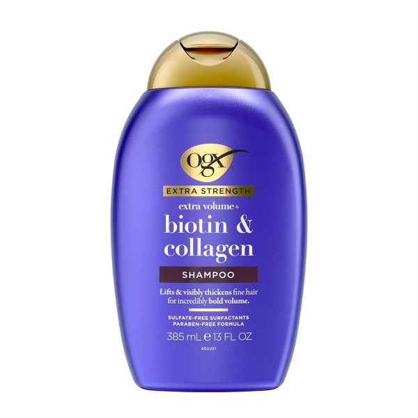 Champú Voluminizador Extra Fuerte OGX Biotin & Collagen para Cabello Fino - 13 fl oz: Sin Sulfatos, Sin Parabenos, Fórmula Líquida 2