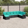 vidaXL Patio Sofa Set with Cushions - Outdoor 8 Piece Black Poly Rattan Furniture, with Foldable Side Tables, Modular Design, Easy to Clean - 2 of 4