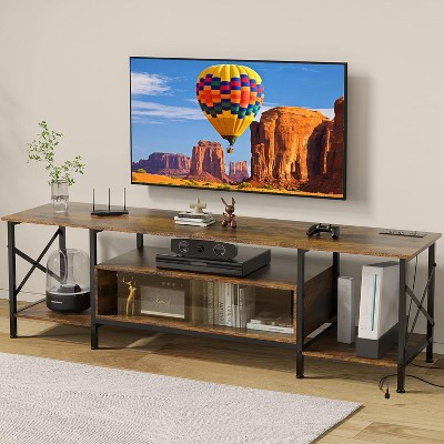 TOBILI TV Stand, 63 Inch TV Stand for 50 75 Inch TV, Entertainment Center with Power Outlets & Open Storage Shelves Brown