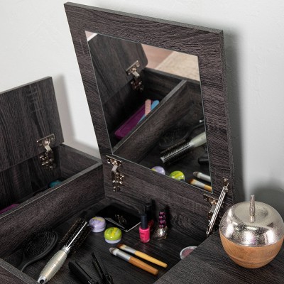 Harzen Sleek Black Vanity Desk with Hidden Storage and Flip-Up Mirror