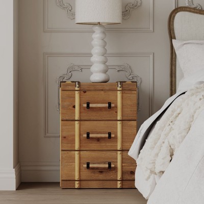 JIONJOY Retro Distressed Wood Nightstand - Fully Assembled 3-Drawer Side Table for Bedroom & Living Room