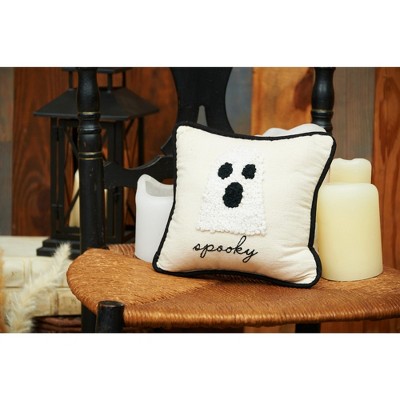 Small Beige and Black Halloween Ghost Throw Pillow