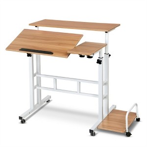 Small Mobile Liftable Standing Desk, Portable Rolling Desk Computer Desk, Adjustable Height Mobile Stand Up Desk With Wheels For Home Office School - 1 of 4
