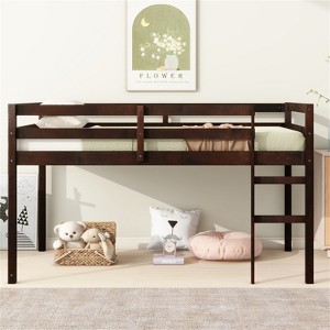 RISOKEYS Solid Wooden Twin Loft Bed - Rubber Wooden Strengthened Platform Slats Bed with Ladder & Under-Bed Storage fo Small Room - 1 of 4
